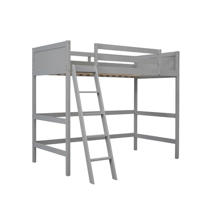 Solid Wood Twin Size Loft Bed with Safety Features