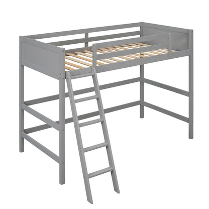 Solid Wood Twin Size Loft Bed with Safety Features