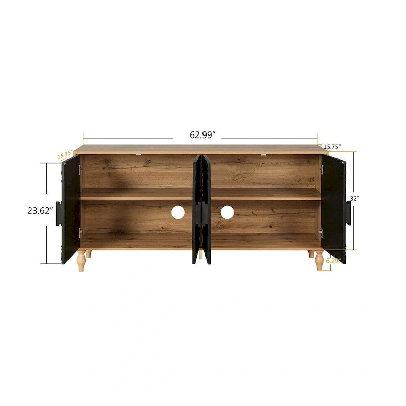 Black Carved Symmetrical Design Door And Wood Coloured Frame