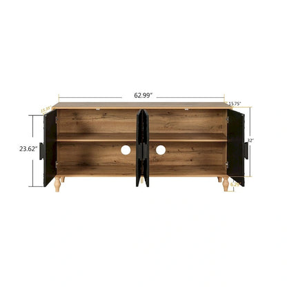 Black Carved Symmetrical Design Door And Wood Coloured Frame