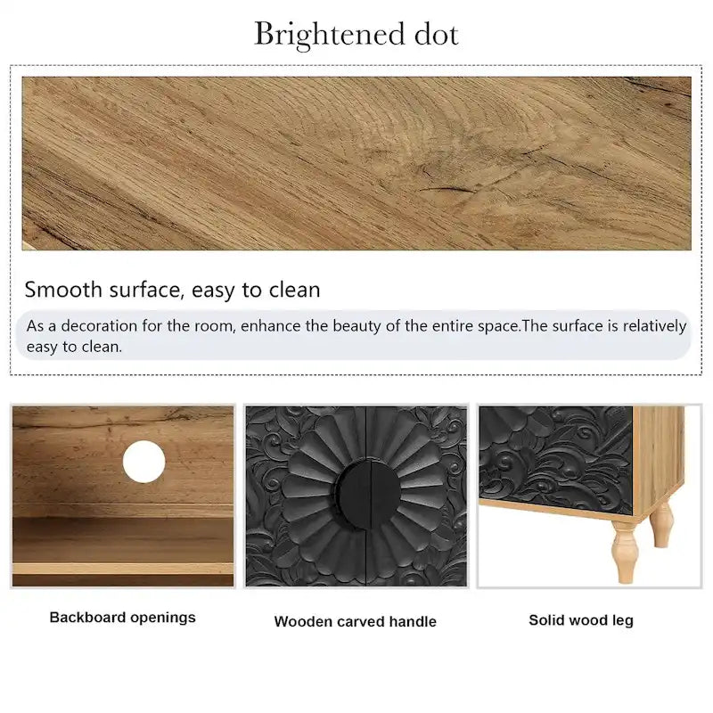 Black Carved Symmetrical Design Door And Wood Coloured Frame