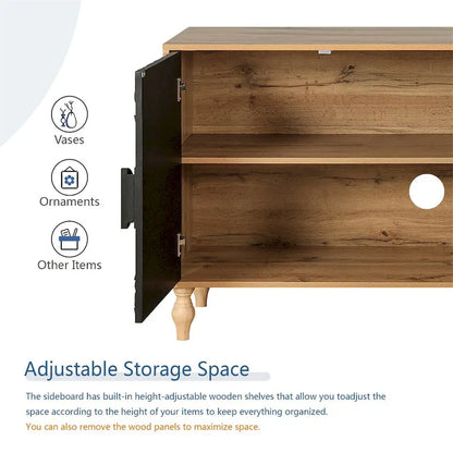 Black Carved Symmetrical Design Door And Wood Coloured Frame