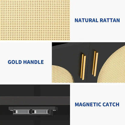 Moasis Rattan 2-Door Buffet Sideboard Cabinet with Adjustable Shelves for Kitchen Hallway