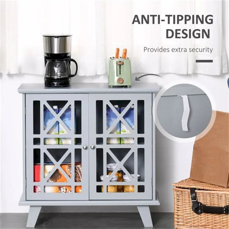 Anti-Toppling Wood Kitchen Storage Cabinet with Doors - N/A