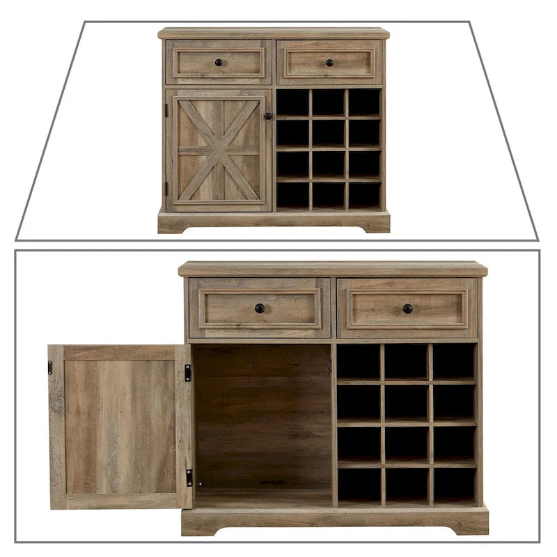 Classic Farmhouse Style Wooden Sideboard with Removable Wine Racks