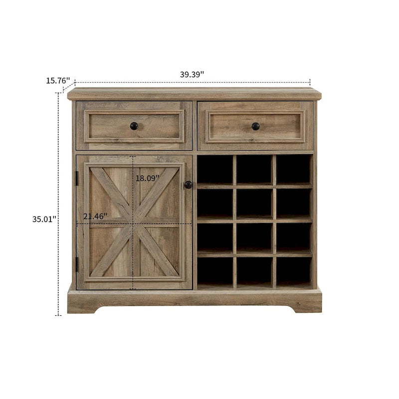 Classic Farmhouse Style Wooden Sideboard with Removable Wine Racks