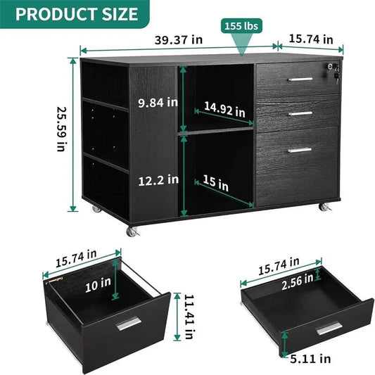 3 Drawer Lateral Filing Cabinet - 15.74D x 39.37W x 25.59H