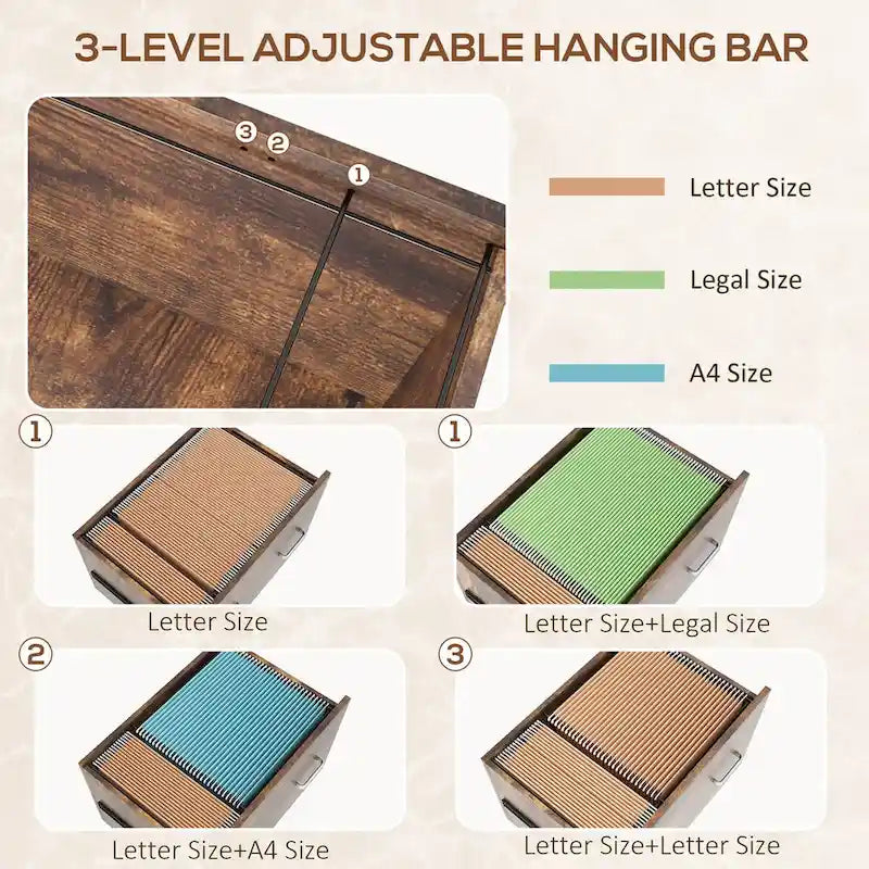 Vinsetto 2 Drawer File Cabinet with Key, Bookshelf, Mobile Filing Cabinet with Adjustable Hanging Bar for Letter, A4