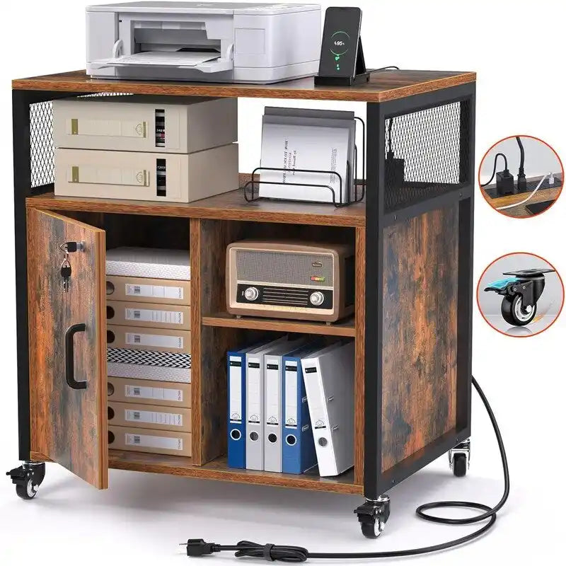 Braking Wheels Filing Cabinet with Lock - 25.59D x 5.12W x 19.29H