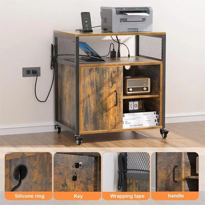 Braking Wheels Filing Cabinet with Lock - 25.59D x 5.12W x 19.29H