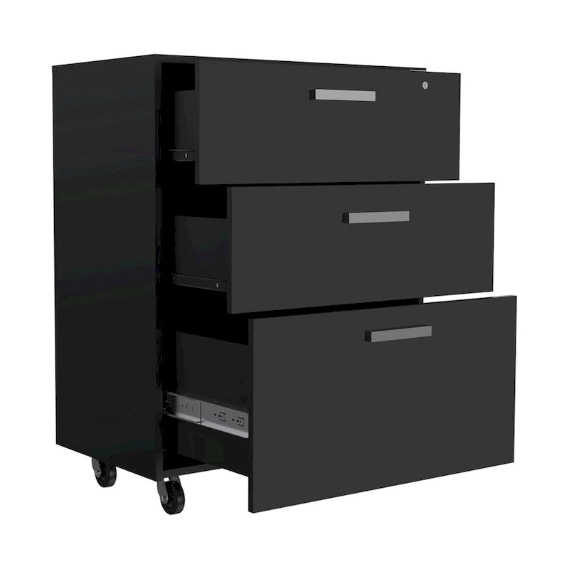 3 Drawers Storage Cabinet with Casters Lions Office, Black Wengue Finish,High quality and durable
