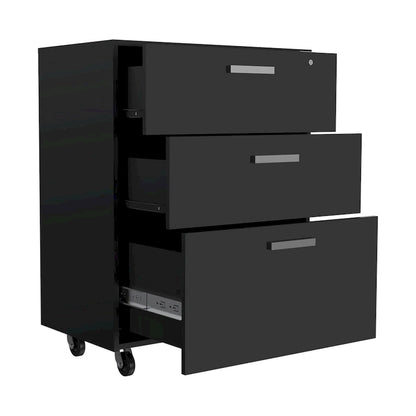 3 Drawers Storage Cabinet with Casters Lions Office, Black Wengue Finish,High quality and durable