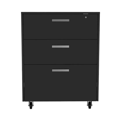 3 Drawers Storage Cabinet with Casters Lions Office, Black Wengue Finish,High quality and durable