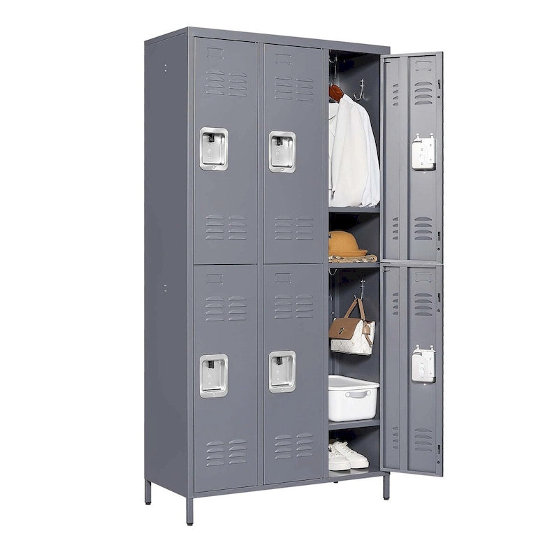 6 Door 72H Metal Lockers With Lock for Employees,Storage Locker Cabinet for Home Gym Office School Garage,Gray
