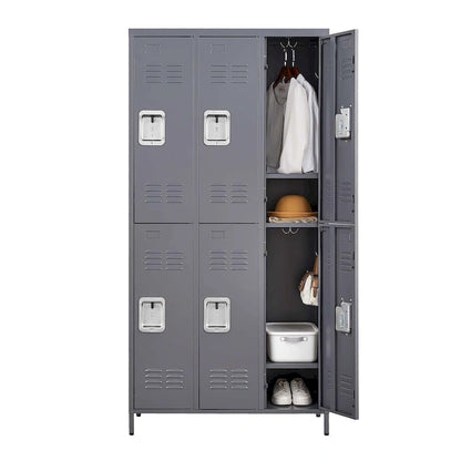 6 Door 72H Metal Lockers With Lock for Employees,Storage Locker Cabinet for Home Gym Office School Garage,Gray
