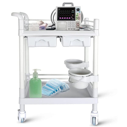 Medical Carts with Wheels 2 Tier Mobile Esthetician Cart 330 LBS Load Hospital Trolley Cart for Ultrasound Scanner Utility