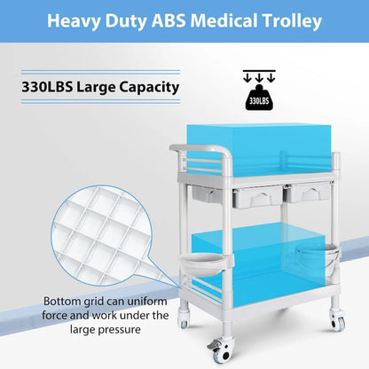Medical Carts with Wheels 2 Tier Mobile Esthetician Cart 330 LBS Load Hospital Trolley Cart for Ultrasound Scanner Utility