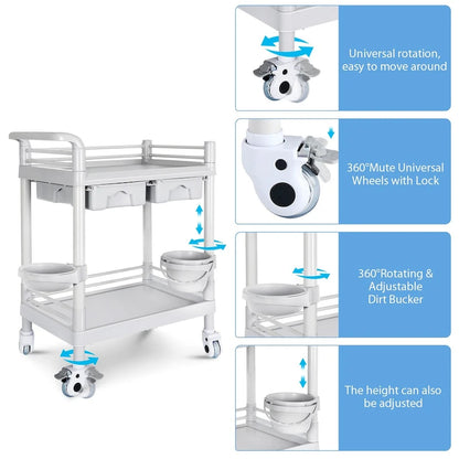 Medical Carts with Wheels 2 Tier Mobile Esthetician Cart 330 LBS Load Hospital Trolley Cart for Ultrasound Scanner Utility