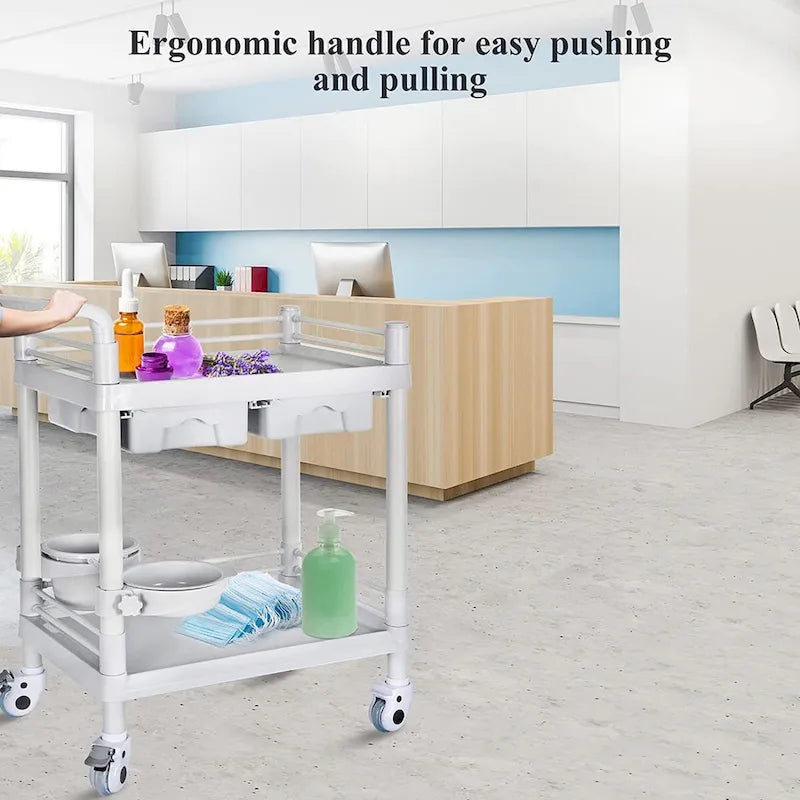 Medical Carts with Wheels 2 Tier Mobile Esthetician Cart 330 LBS Load Hospital Trolley Cart for Ultrasound Scanner Utility