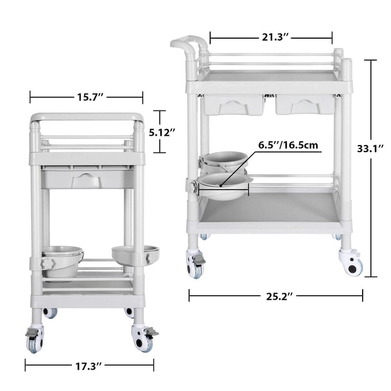 Medical Carts with Wheels 2 Tier Mobile Esthetician Cart 330 LBS Load Hospital Trolley Cart for Ultrasound Scanner Utility