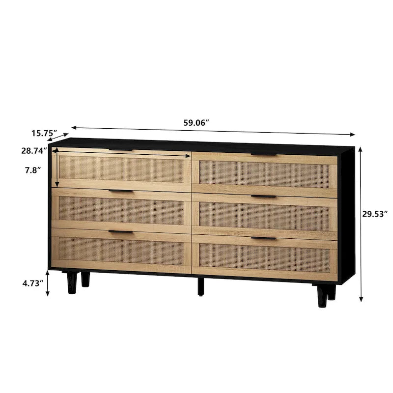 59.066-Drawers Rattan Storage Cabinet