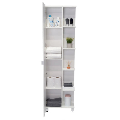 Corner Cabinet Womppi, Five Open Shelves, Single Door, White Finish,High quality and durable