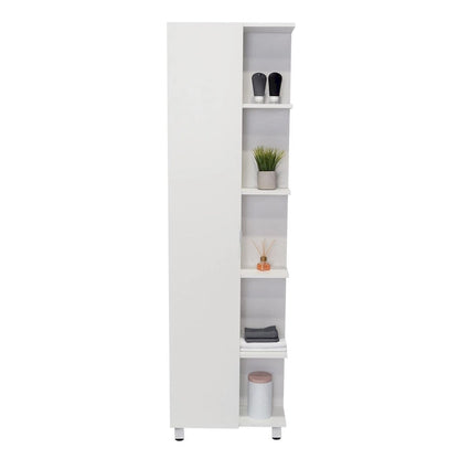 Corner Cabinet Womppi, Five Open Shelves, Single Door, White Finish,High quality and durable
