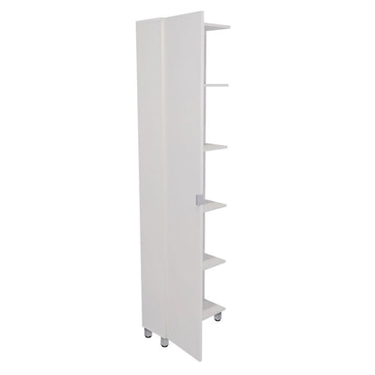 Corner Cabinet Womppi, Five Open Shelves, Single Door, White Finish,High quality and durable