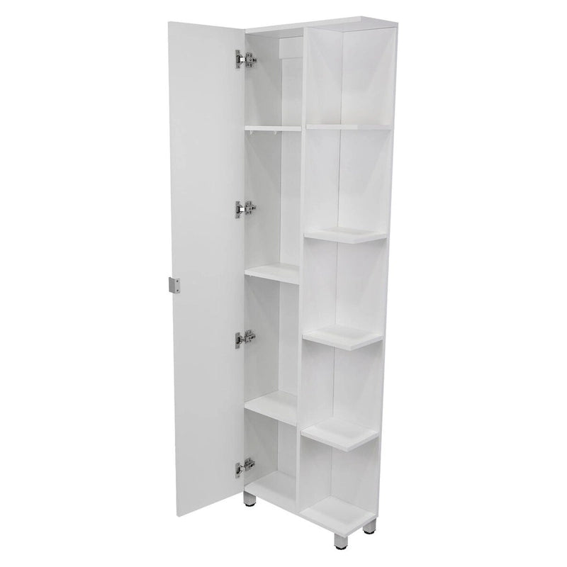 Corner Cabinet Womppi, Five Open Shelves, Single Door, White Finish,High quality and durable