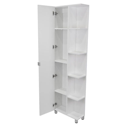 Corner Cabinet Womppi, Five Open Shelves, Single Door, White Finish,High quality and durable