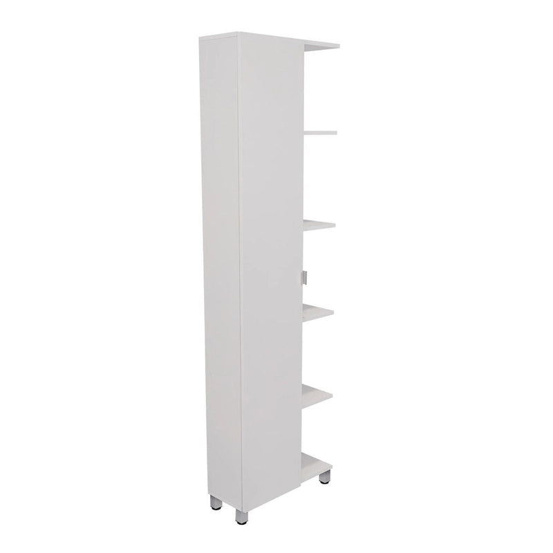 Corner Cabinet Womppi, Five Open Shelves, Single Door, White Finish,High quality and durable