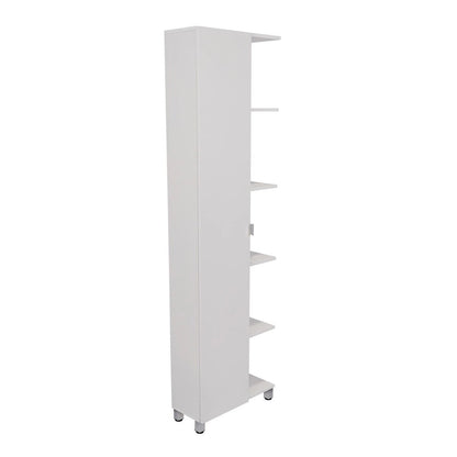 Corner Cabinet Womppi, Five Open Shelves, Single Door, White Finish,High quality and durable