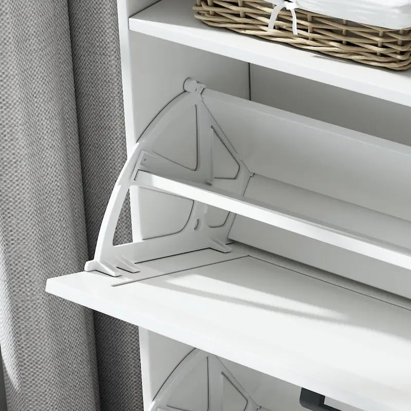 Shoe Storage Cabinet with Barn Door Design,Shoe Organizer with 2 Flip Drawers,Freestanding Shoe Rack Cabinet with Open Storage