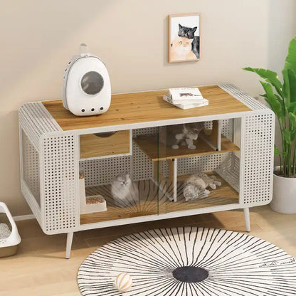 55.12 Spacious Cat House with Tempered Glass for Living Room