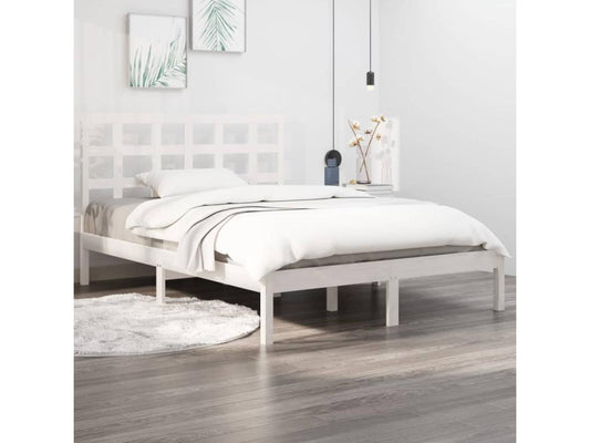White Solid Wood Bed Frame, 150 x 200 cm