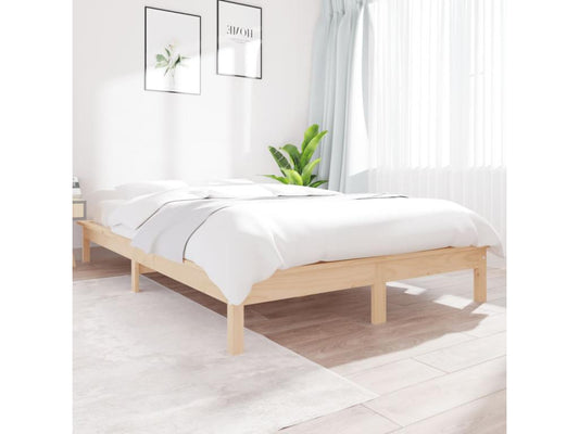 Brown Pine Wood Bed Frame, 140 x 200 cm