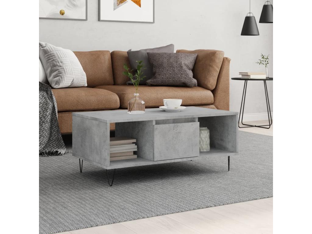Gray Engineered Wood Coffee Table, 90 x 50 x 36.5 cm